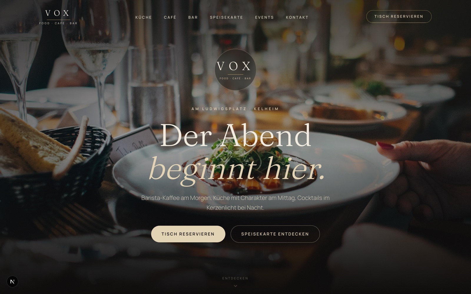 VOX Kelheim Website am Desktop — filmischer Hero